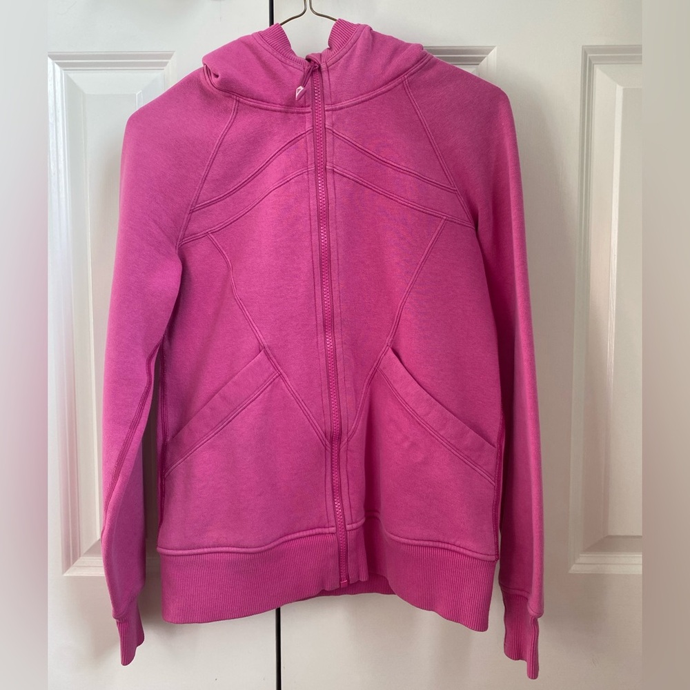 Ivivva (Girl’s Lululemon) Zip Up Jacket with Logo on Hood, Bright Pink, Size 12
